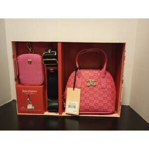 Juicy Couture Pink 3 Piece Bowler Set NWT NIB w/ Crossbody‎ strap & Coin Pouch